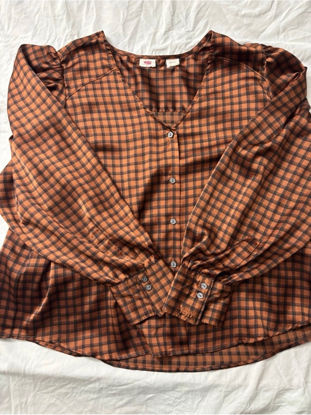 Levi's Orange and Black Plaid Button-Up Blouse